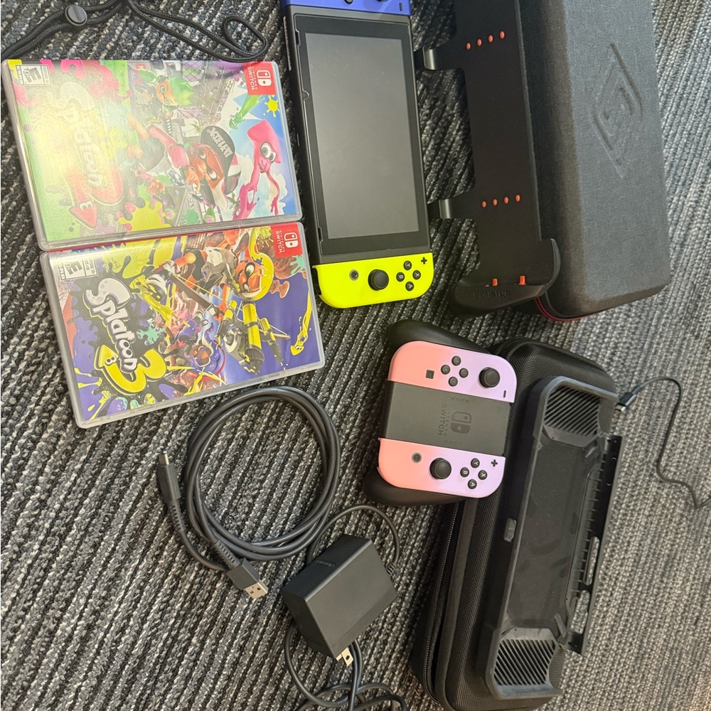 Nintendo Switch Console with Neon Yellow/Blue and Pink/Purple Joy-Con